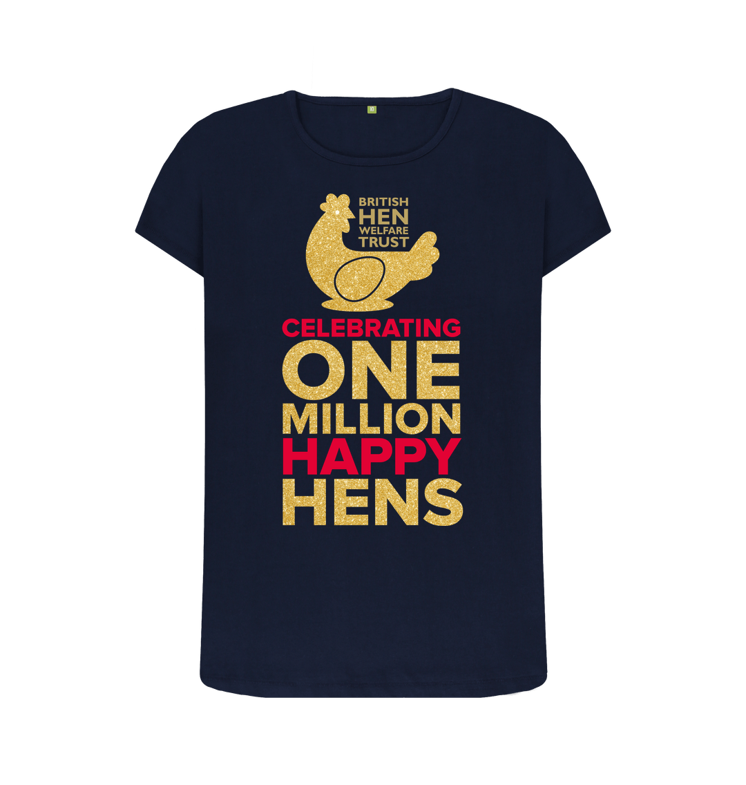 Navy Blue Ladies Celebrating One Million Happy Hens Navy T-Shirt