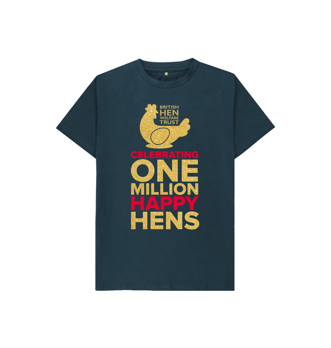 Denim Blue Kids Unisex Celebrating One Million Happy Hens T-Shirt in Navy