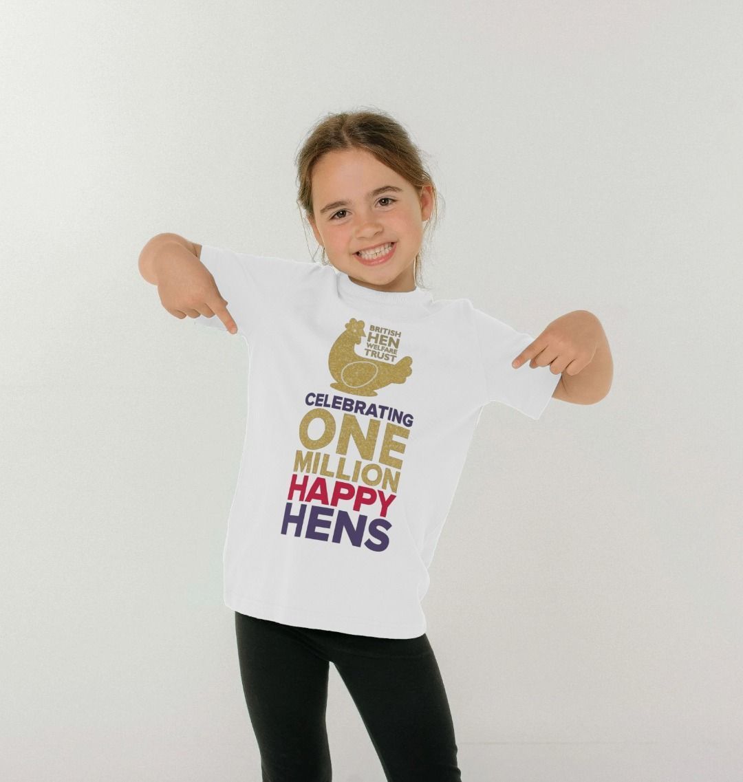 Kids Unisex Celebrating One Million Happy Hens T-Shirt in White