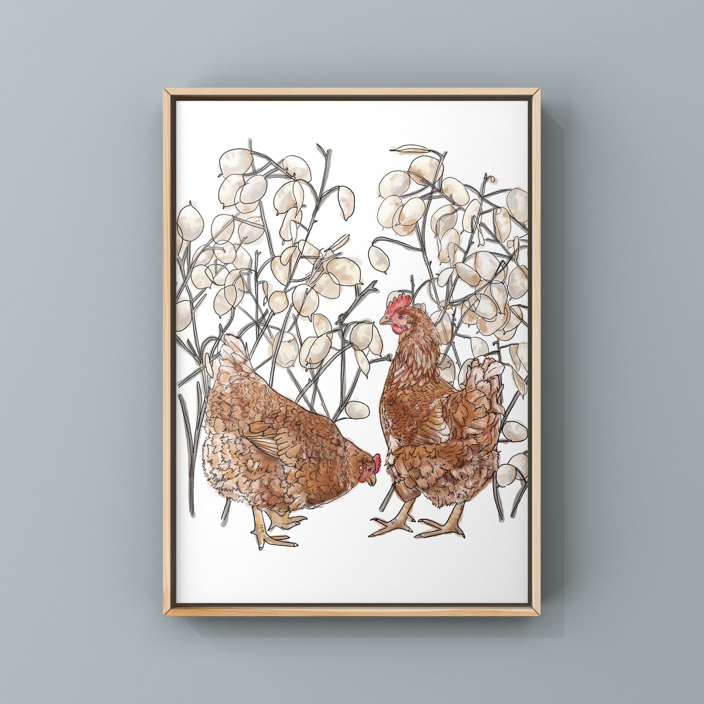 Rebekah Marshall Hen and Honesty Seeds A4 Print