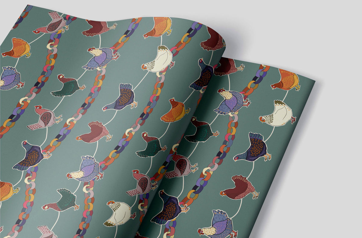 Quarry's Edge Christmas Paper Chain Hen Wrapping Paper