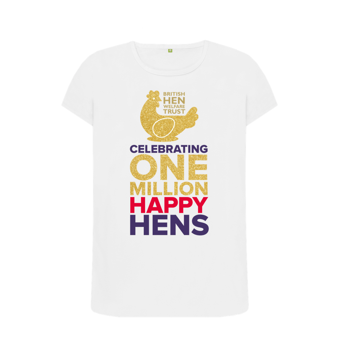 White CELEBRATING ONE MILLION HAPPY HENS LADIES T-SHIRT WHITE