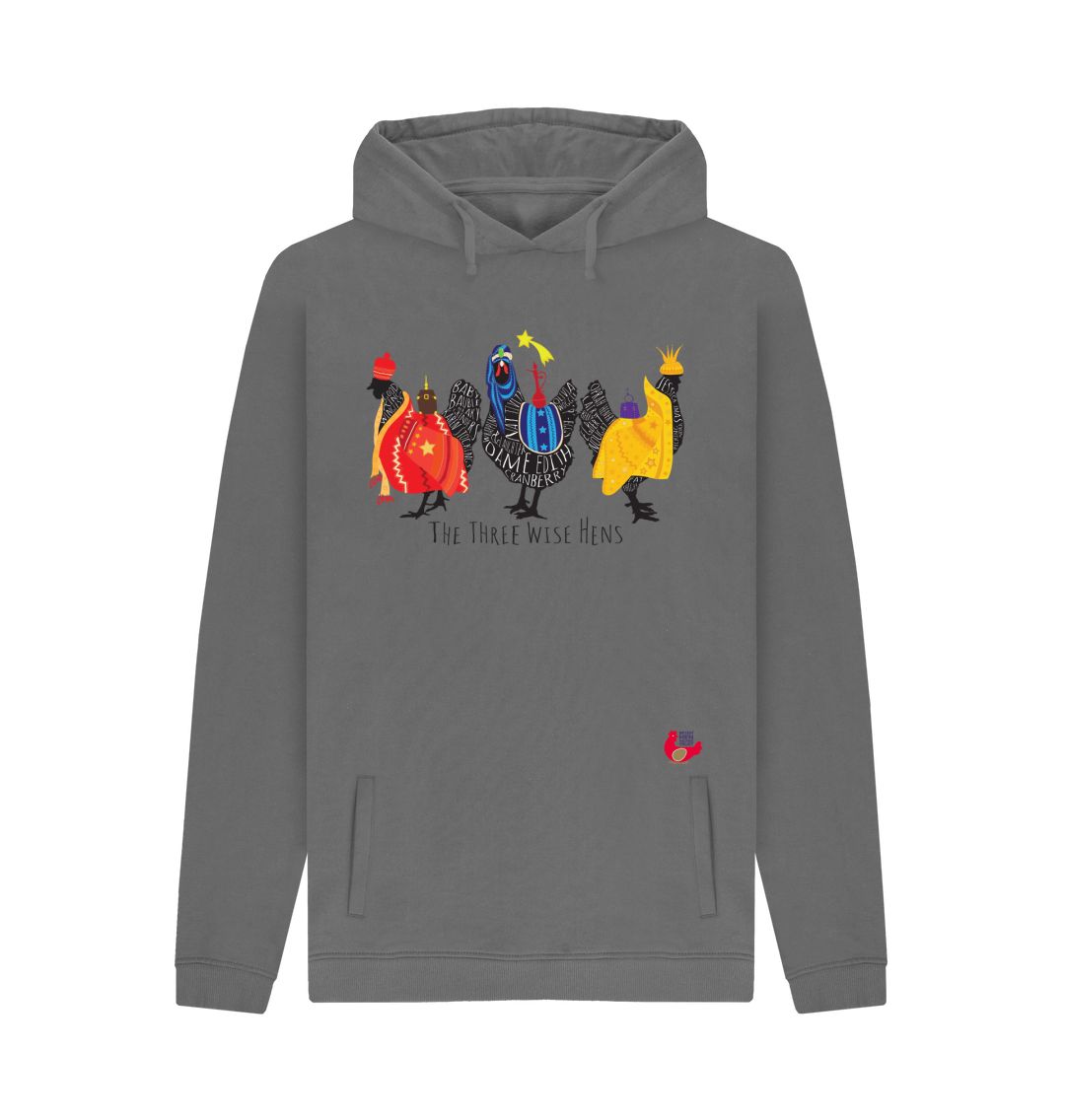 Slate Grey Men's Hoodie- Bob Mortimer Three Wise Hens