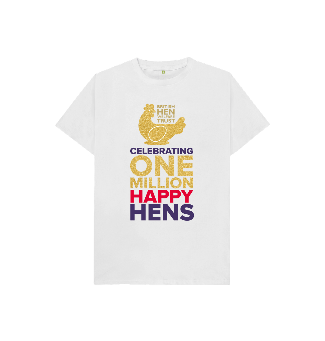 White Kids Unisex Celebrating One Million Happy Hens T-Shirt in White