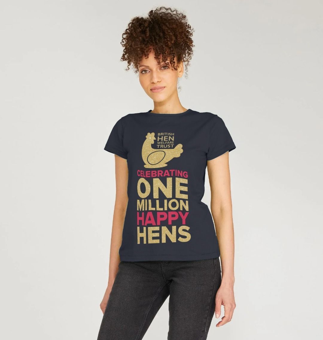 Ladies Celebrating One Million Happy Hens T-Shirt in Navy
