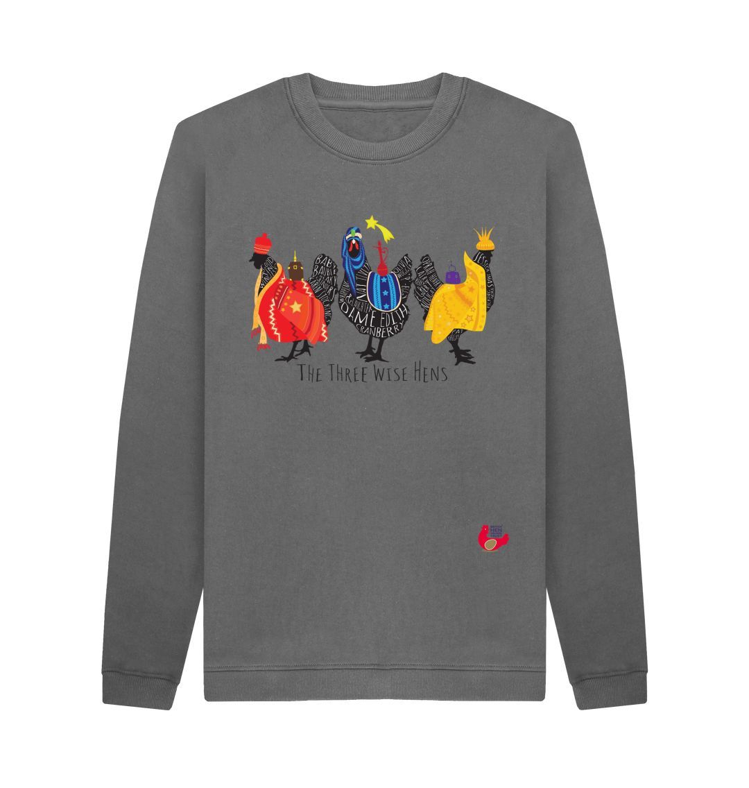 Slate Grey Men's Sweatshirt- Bob Mortimer Three Wise Hens
