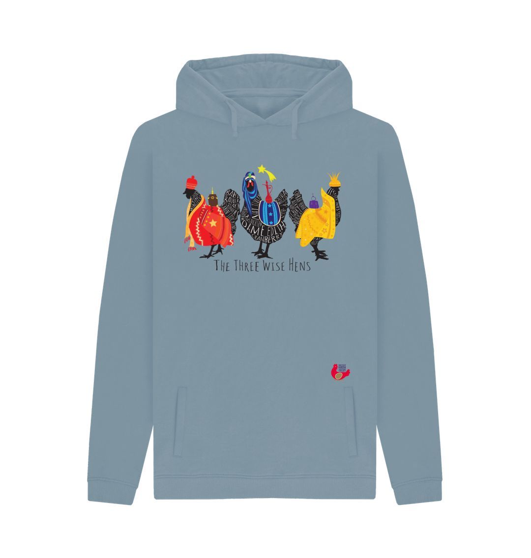 Stone Blue Men's Hoodie- Bob Mortimer Three Wise Hens