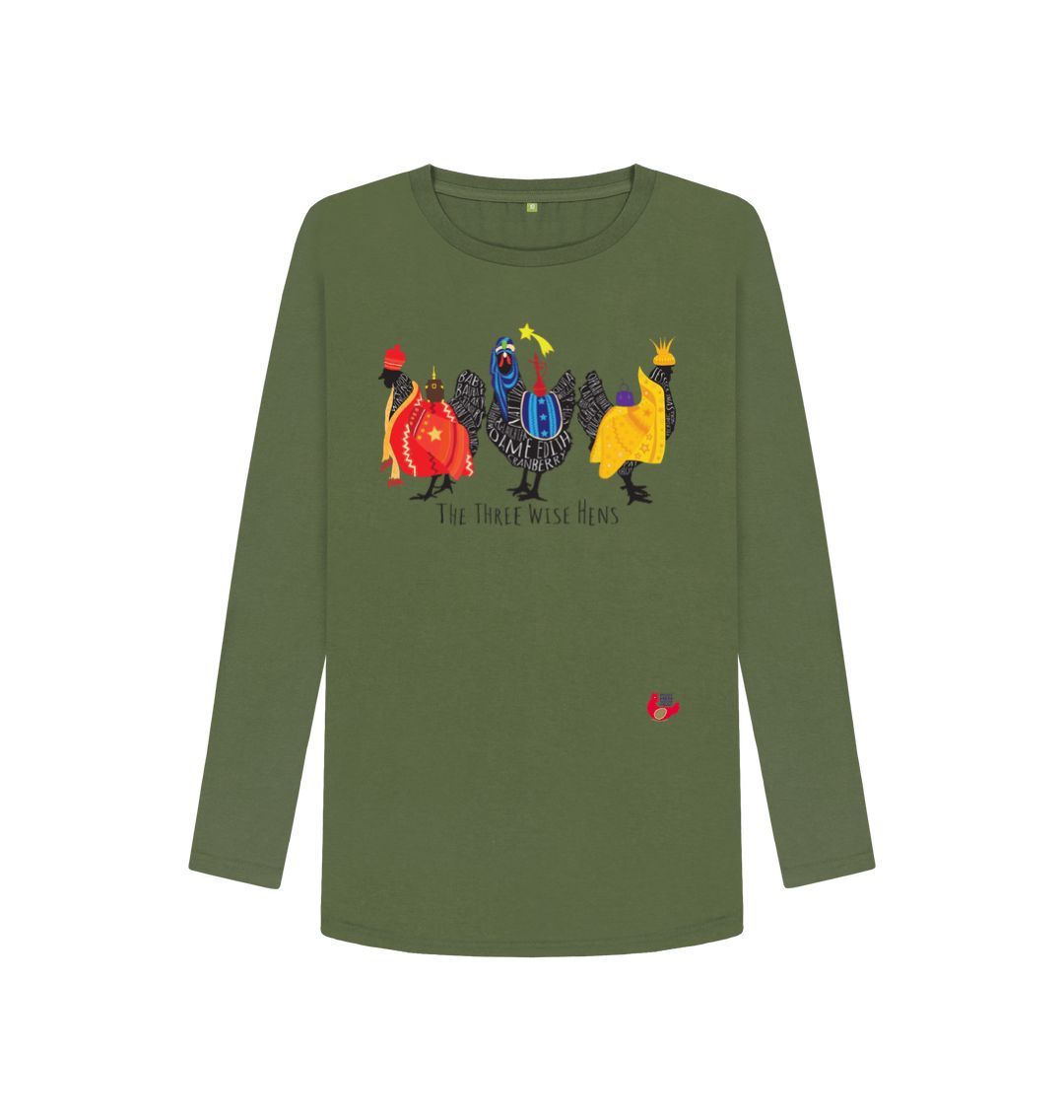 Khaki Women's Long Sleeve T-Shirt - Bob Mortimer Three Wise Hens