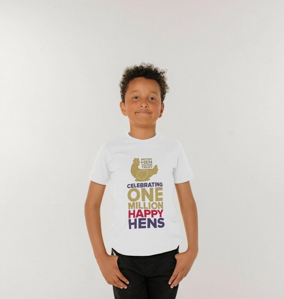 Kids Unisex Celebrating One Million Happy Hens T-Shirt in White