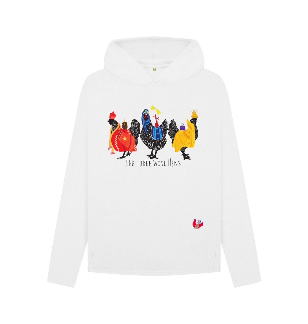 White Women's Hoodie- Bob Mortimer Three Wise Hens