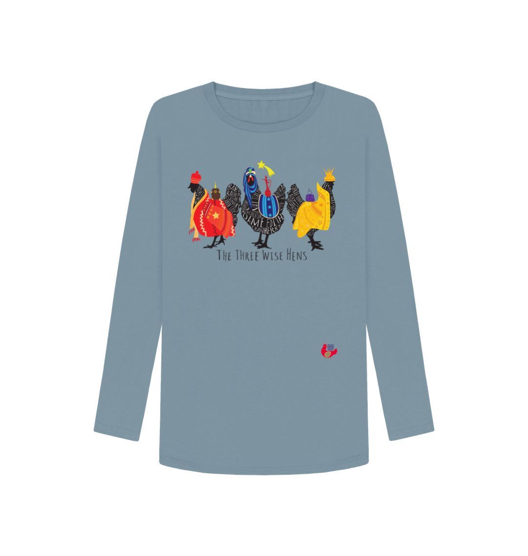 Stone Blue Women's Long Sleeve T-Shirt - Bob Mortimer Three Wise Hens