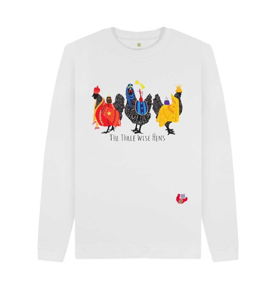 White Men's Sweatshirt- Bob Mortimer Three Wise Hens