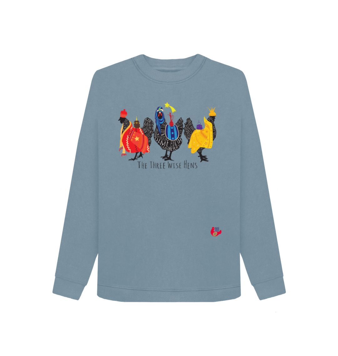 Stone Blue Women's Sweatshirt - Bob Mortimer Three Wise Hens