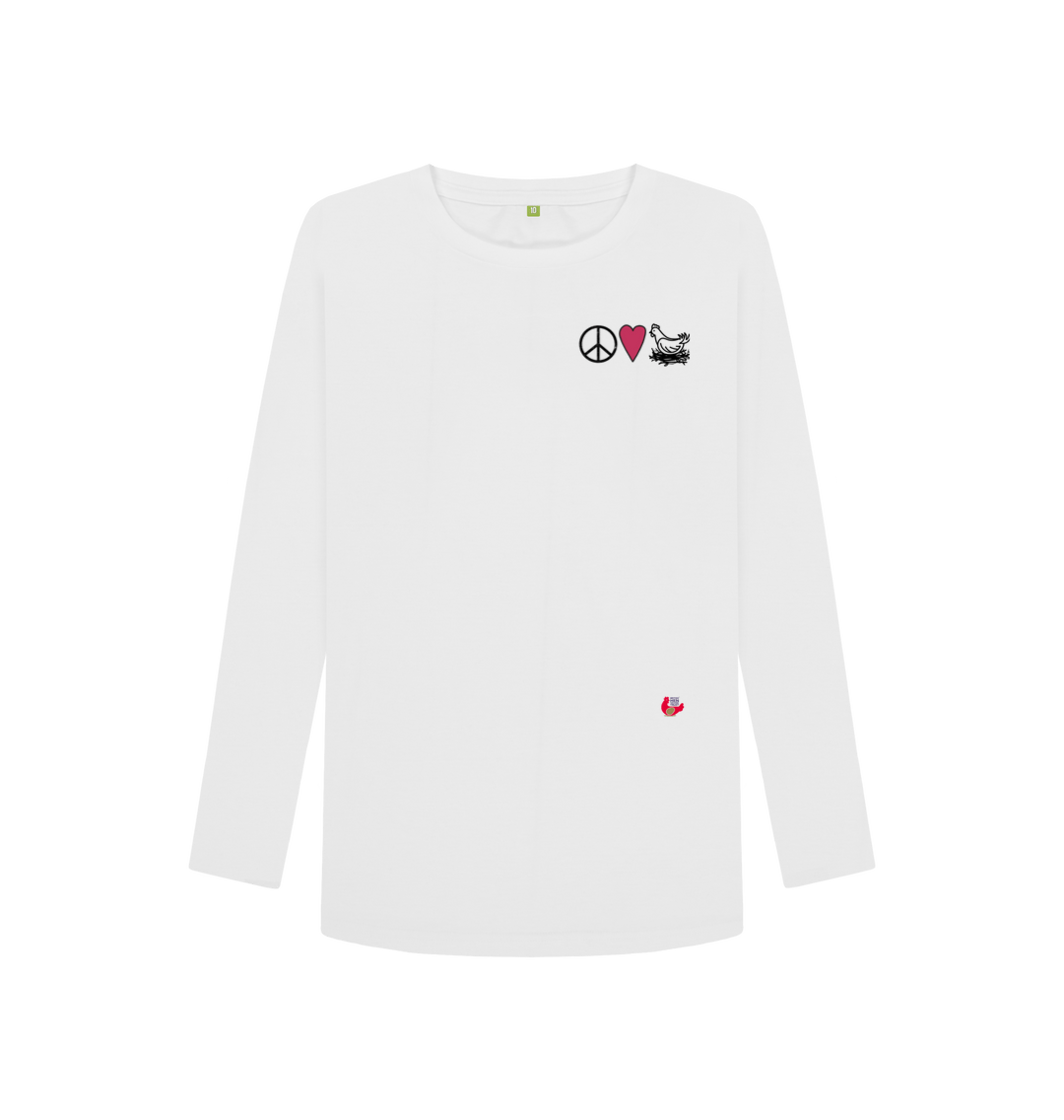 White Printed Long Sleeve T Shirt Front