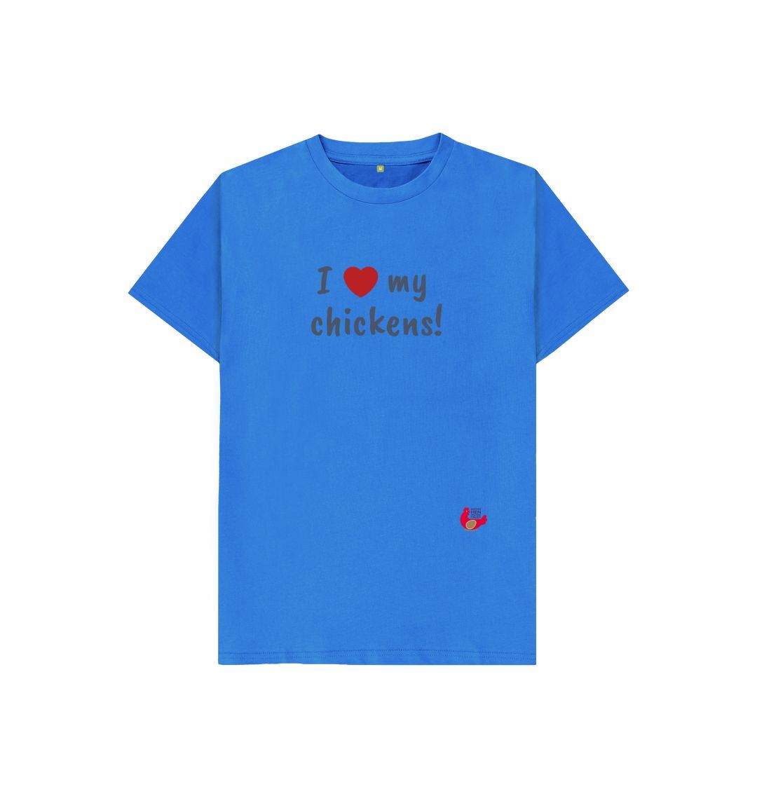 Bright Blue I 'love' my chickens! Kids Unisex Short Sleeve T-Shirt