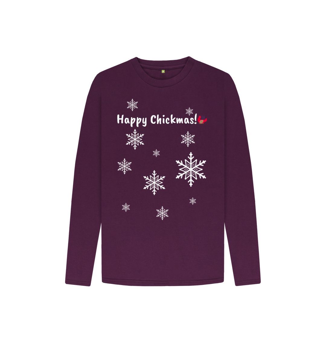 Purple Kids Long Sleeve T-Shirt - Happy Chickmas! Snowflakes