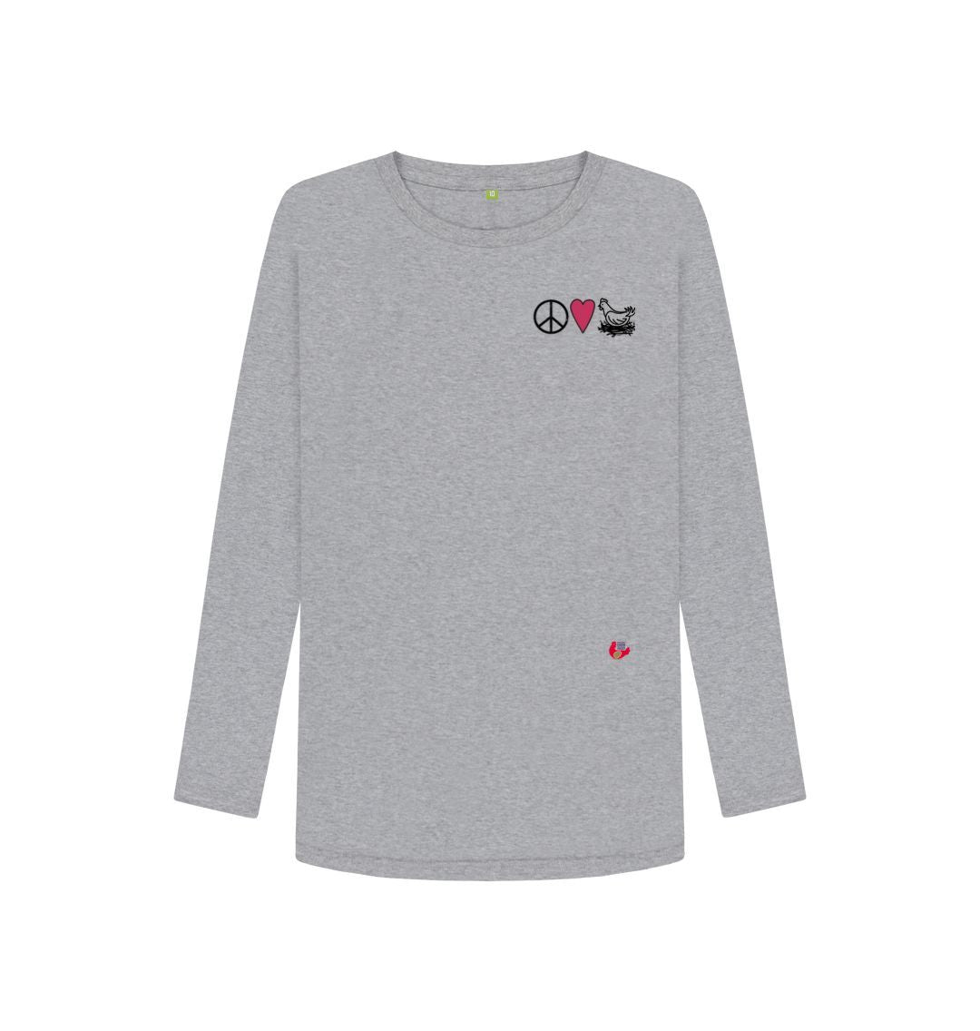 Athletic Grey Women's Long Sleeve T-Shirt - Peace Love & Chickens - Small Logo