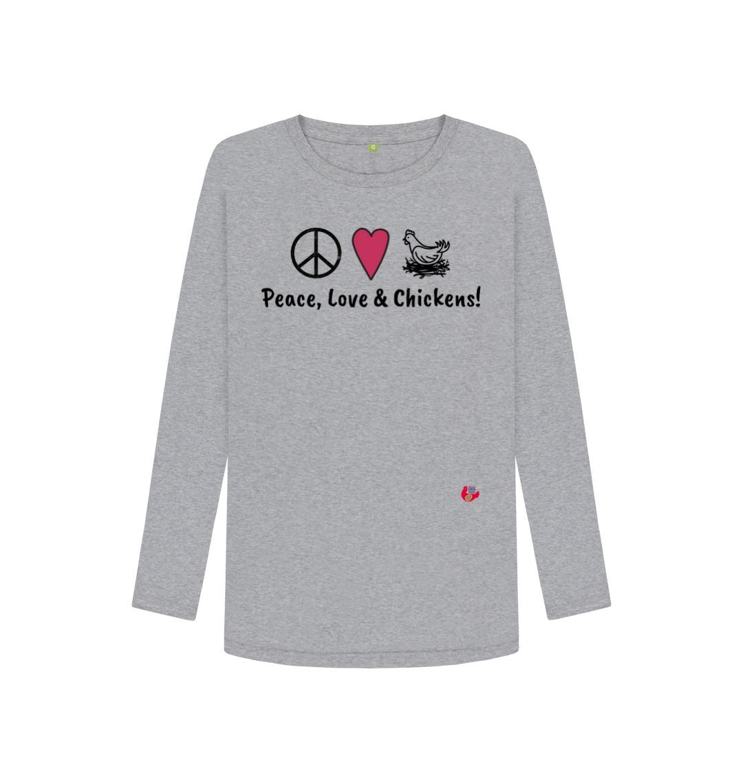 Athletic Grey Women's Long Sleeve T-Shirt - Peace, Love & Chickens - Large Logo