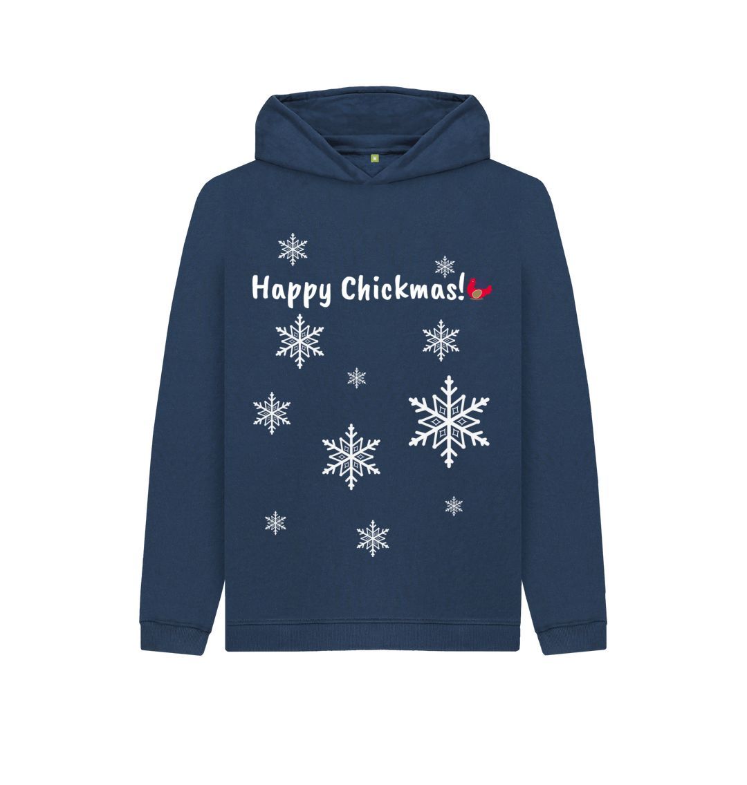 Navy Blue Kids Unisex Hoodie - Happy Chickmas! Snowflake