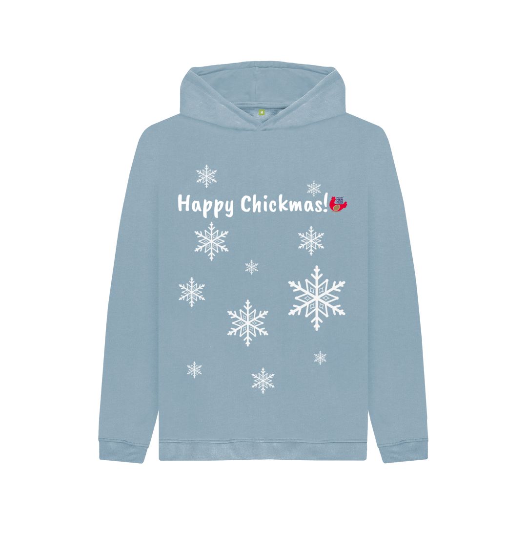 Stone Blue Kids Unisex Hoodie - Happy Chickmas! Snowflake