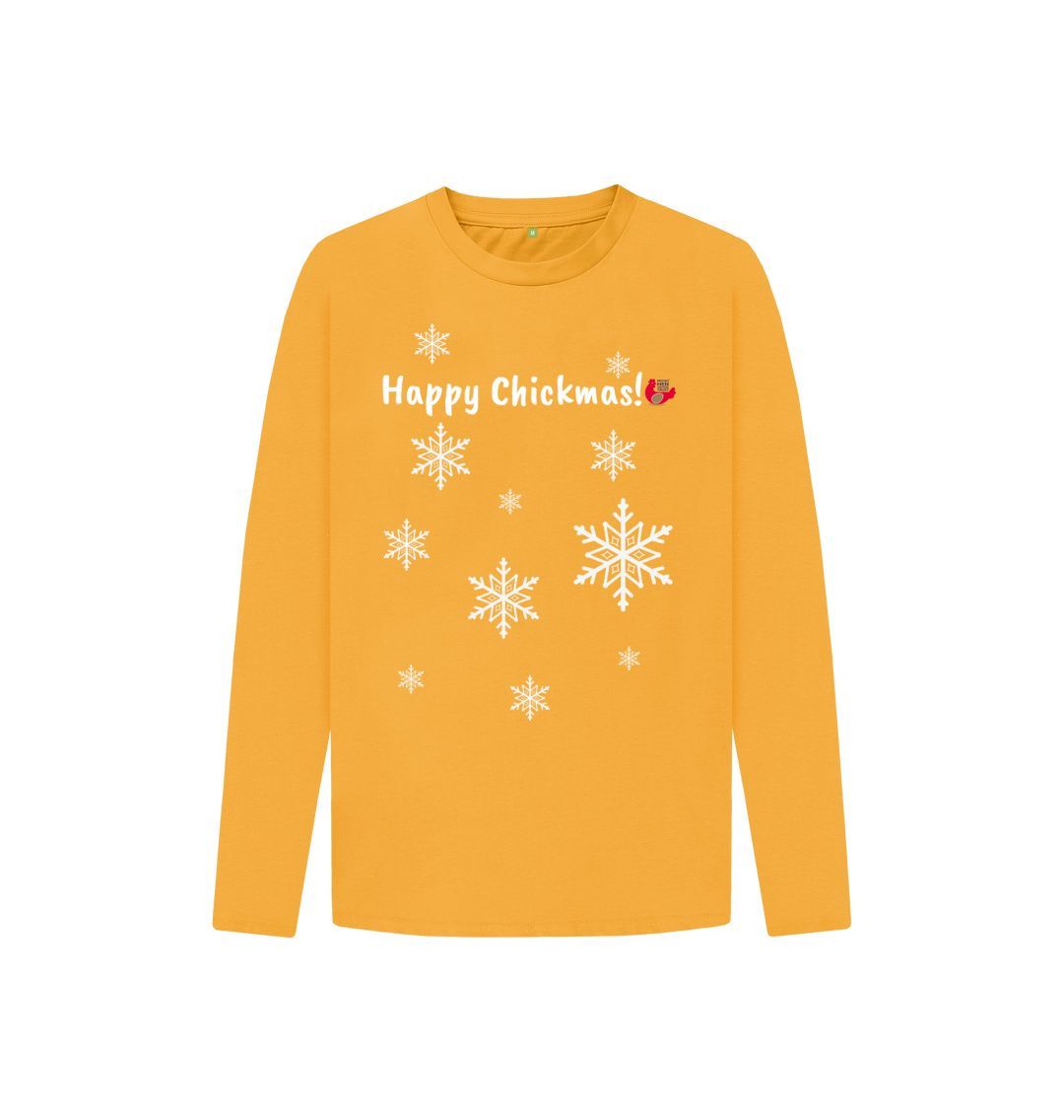 Mustard Kids Long Sleeve T-Shirt - Happy Chickmas! Snowflakes