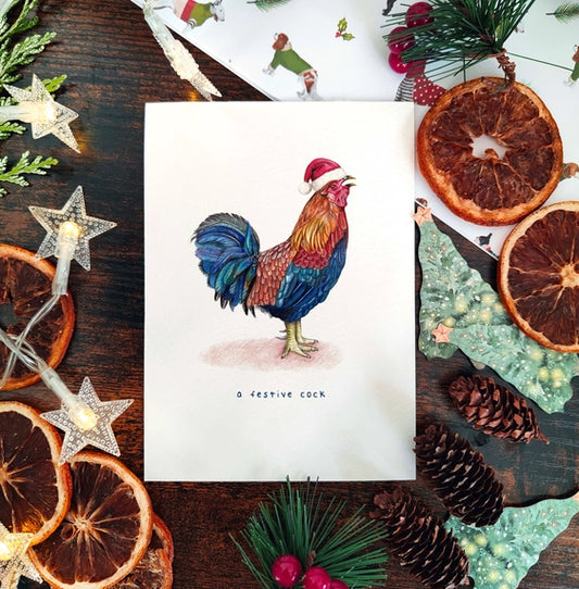 Beth Goodwin Designs Festive Cock Christmas Card