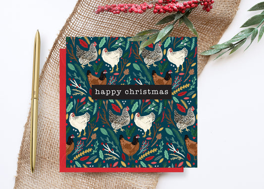 Bea Baranowska Chicken Print Christmas Card