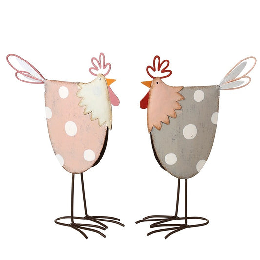 Heaven Sends Pink and Grey Metal Chicken Duo