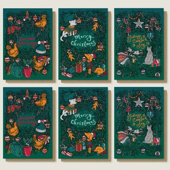 Flight & Fancy Pack of 6 Home and Pet Illustrated Christmas Cards