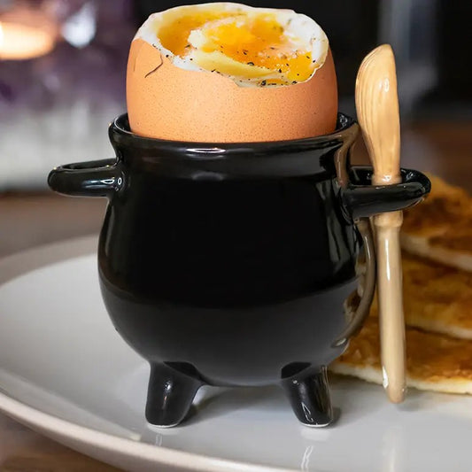 Halloween Cauldron Egg Cup with Broom Spoon