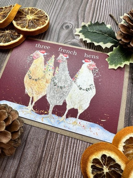 Jen Winnett Eco Artist Three French Hens Christmas Card