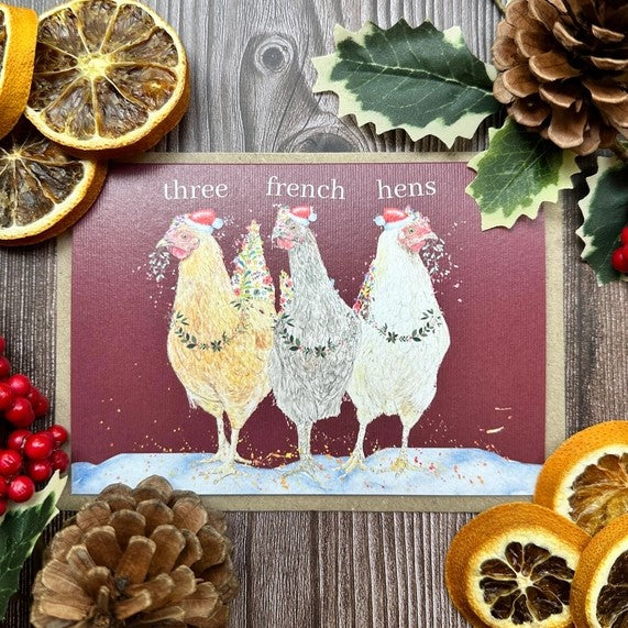 Jen Winnett Eco Artist Three French Hens Christmas Card