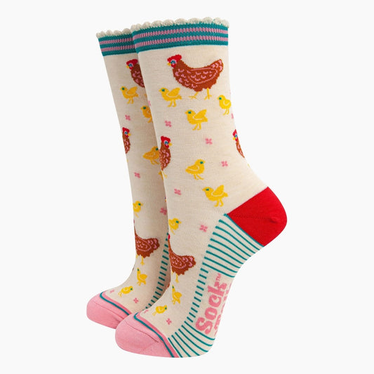 Sock Talk Women's Bamboo Socks - Cream, Hen and Chicks