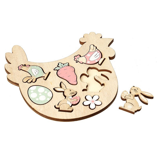 Heaven Sends Wooden Easter Hen with Puzzle Pieces