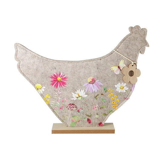 Heaven Sends Grey Felt Floral Chicken Decoration