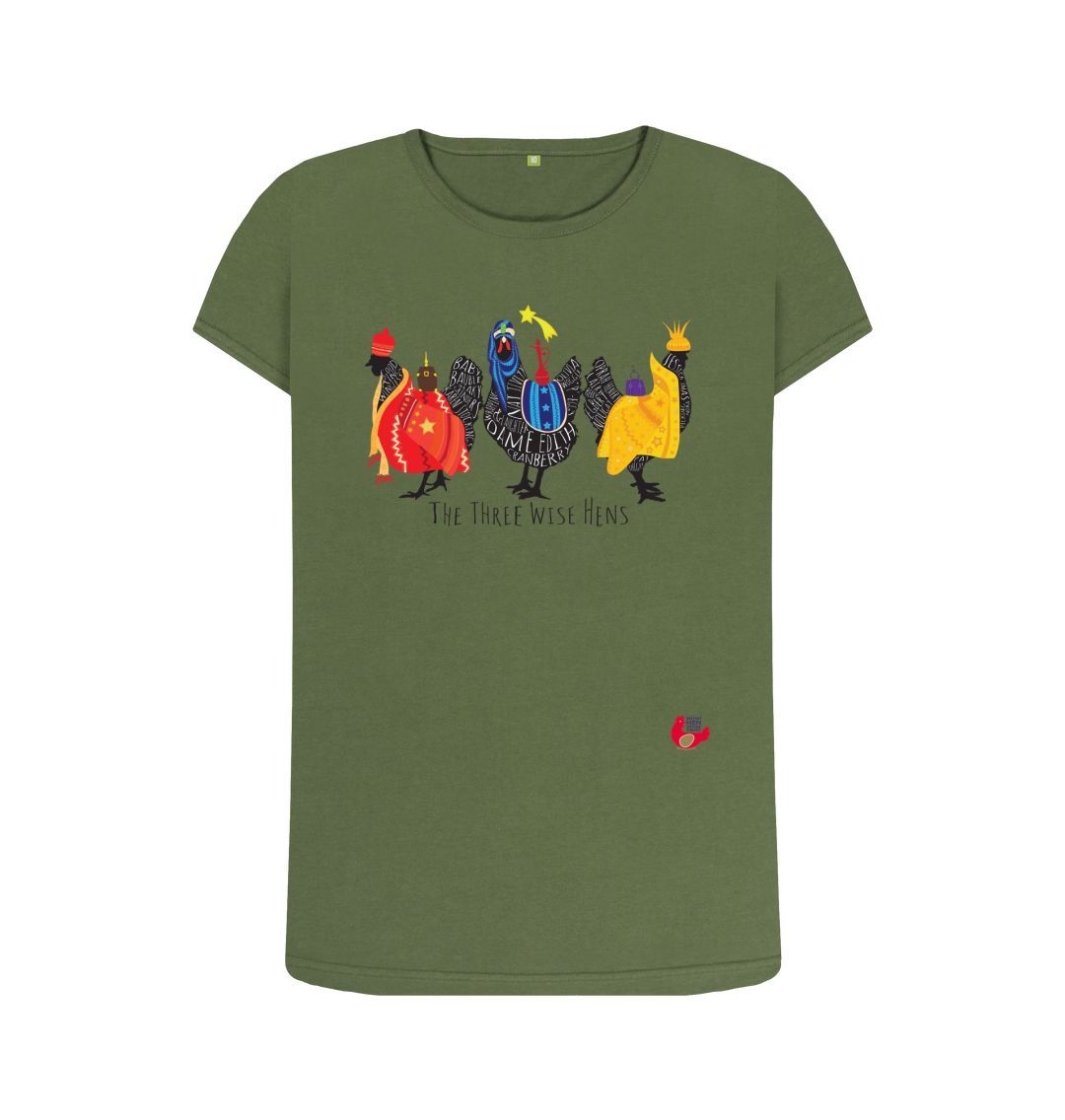 Khaki Women's Short Sleeve Crew Neck T-Shirt - Bob Mortimer Three Wise Hens