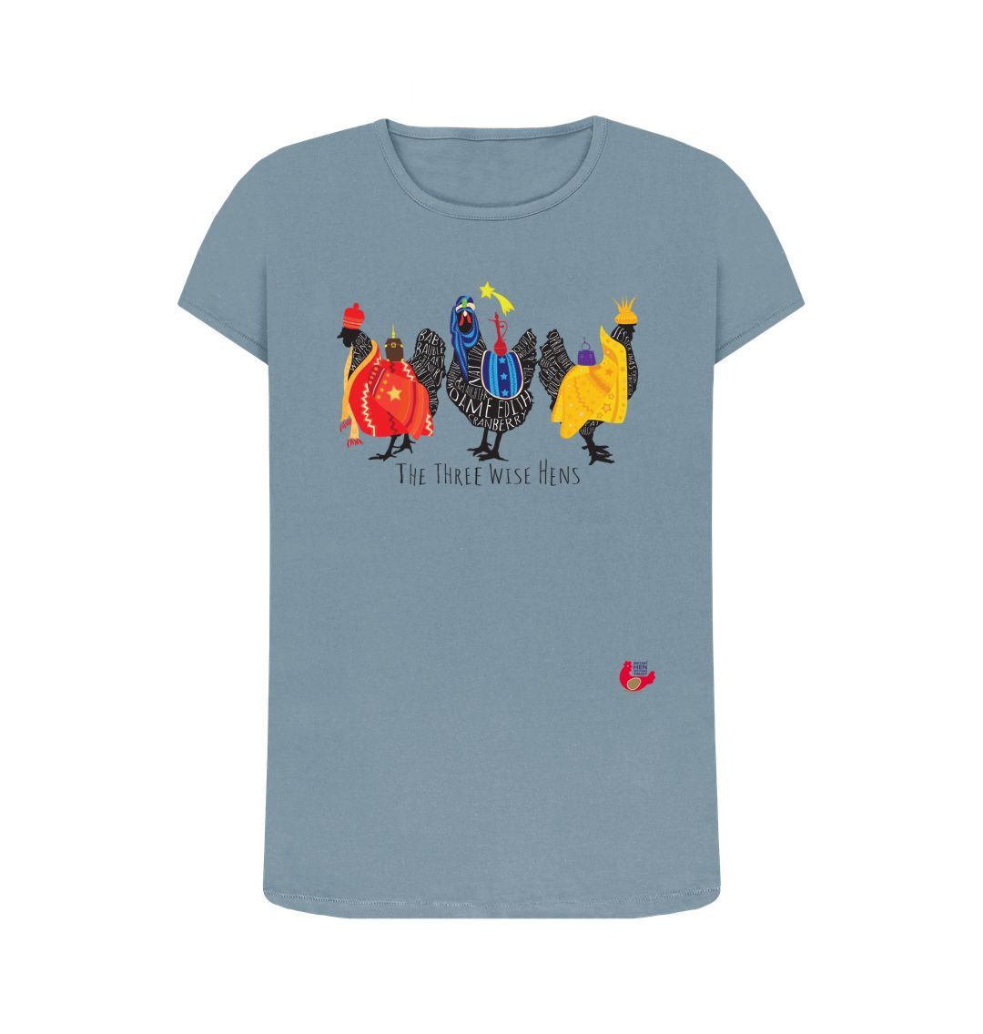 Stone Blue Women's Short Sleeve Crew Neck T-Shirt - Bob Mortimer Three Wise Hens