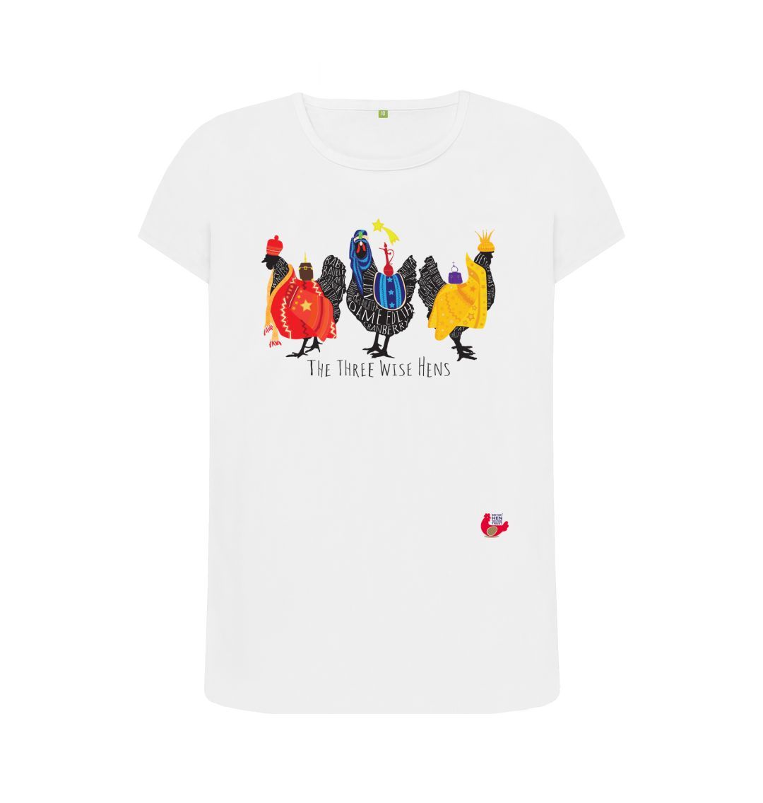 White Women's Short Sleeve Crew Neck T-Shirt - Bob Mortimer Three Wise Hens