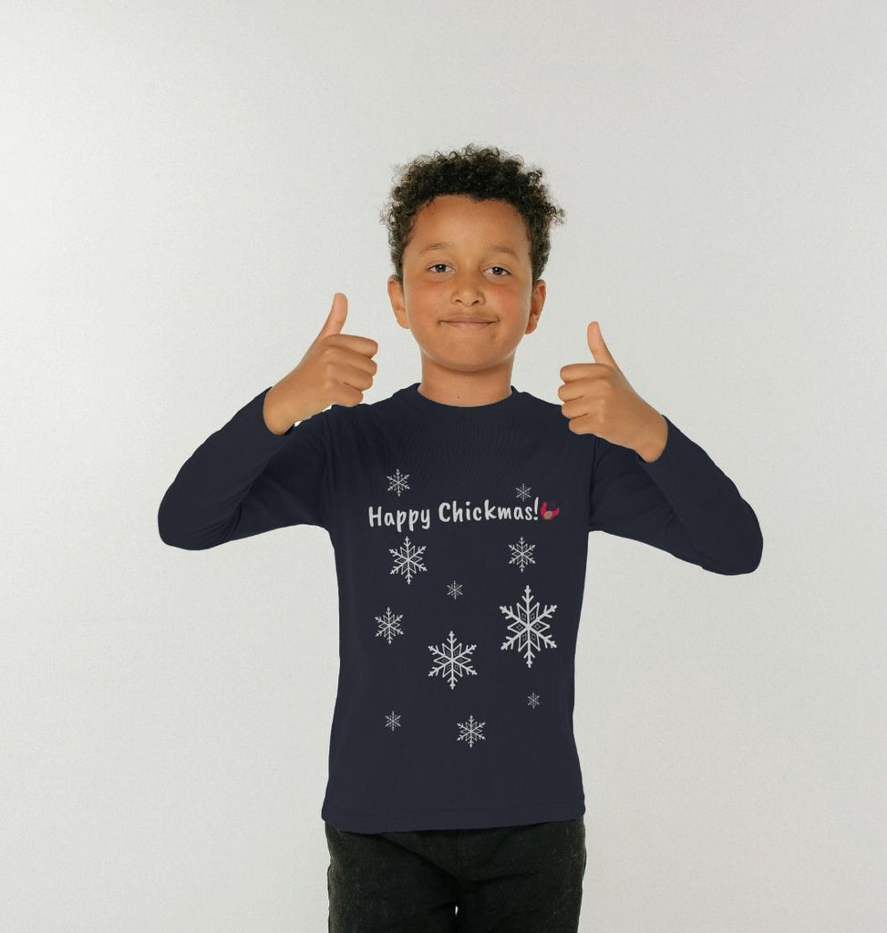 Kids Unisex Long Sleeve T-Shirt - Happy Chickmas! Snowflakes