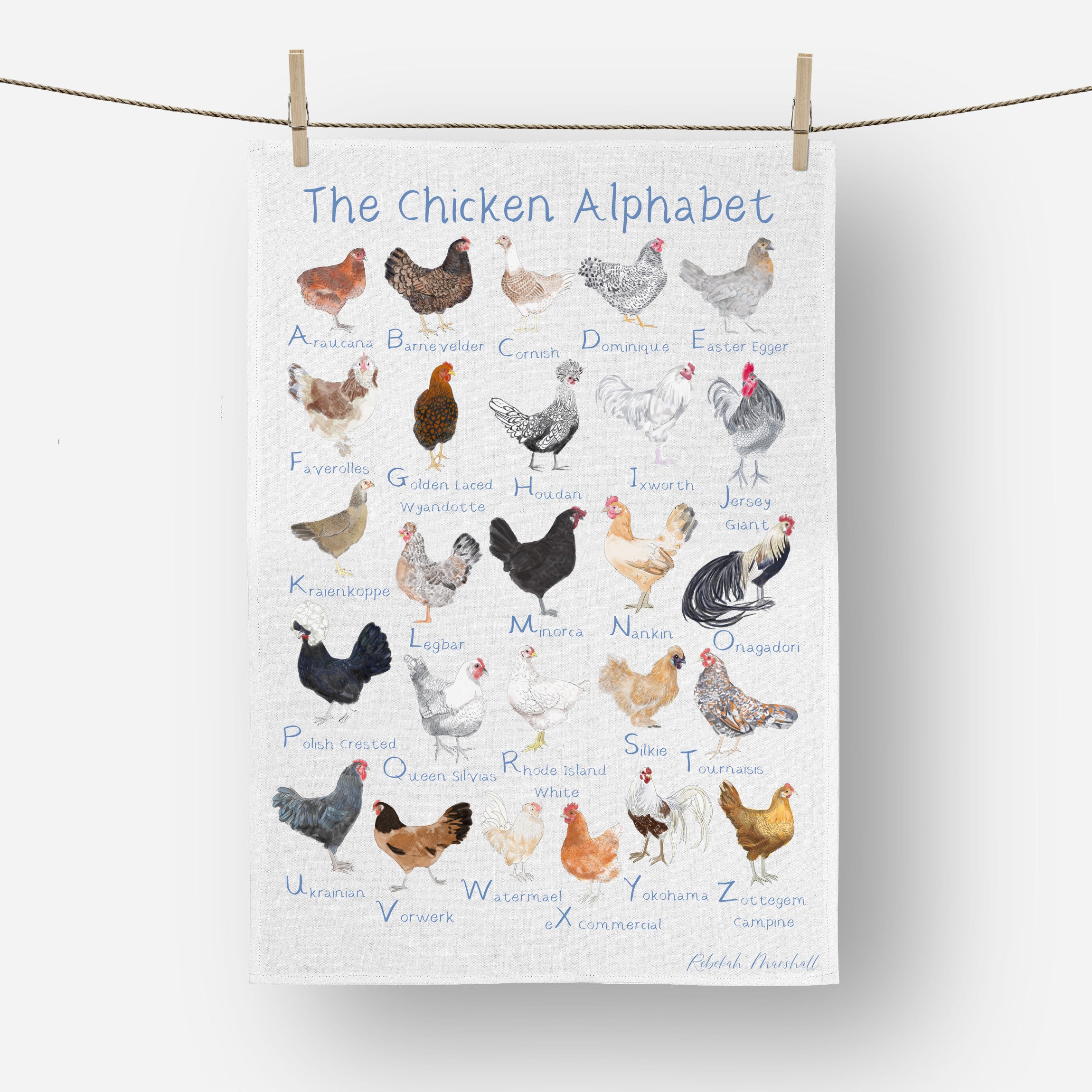 Rebekah Marshall The Chicken Alphabet Tea Towel