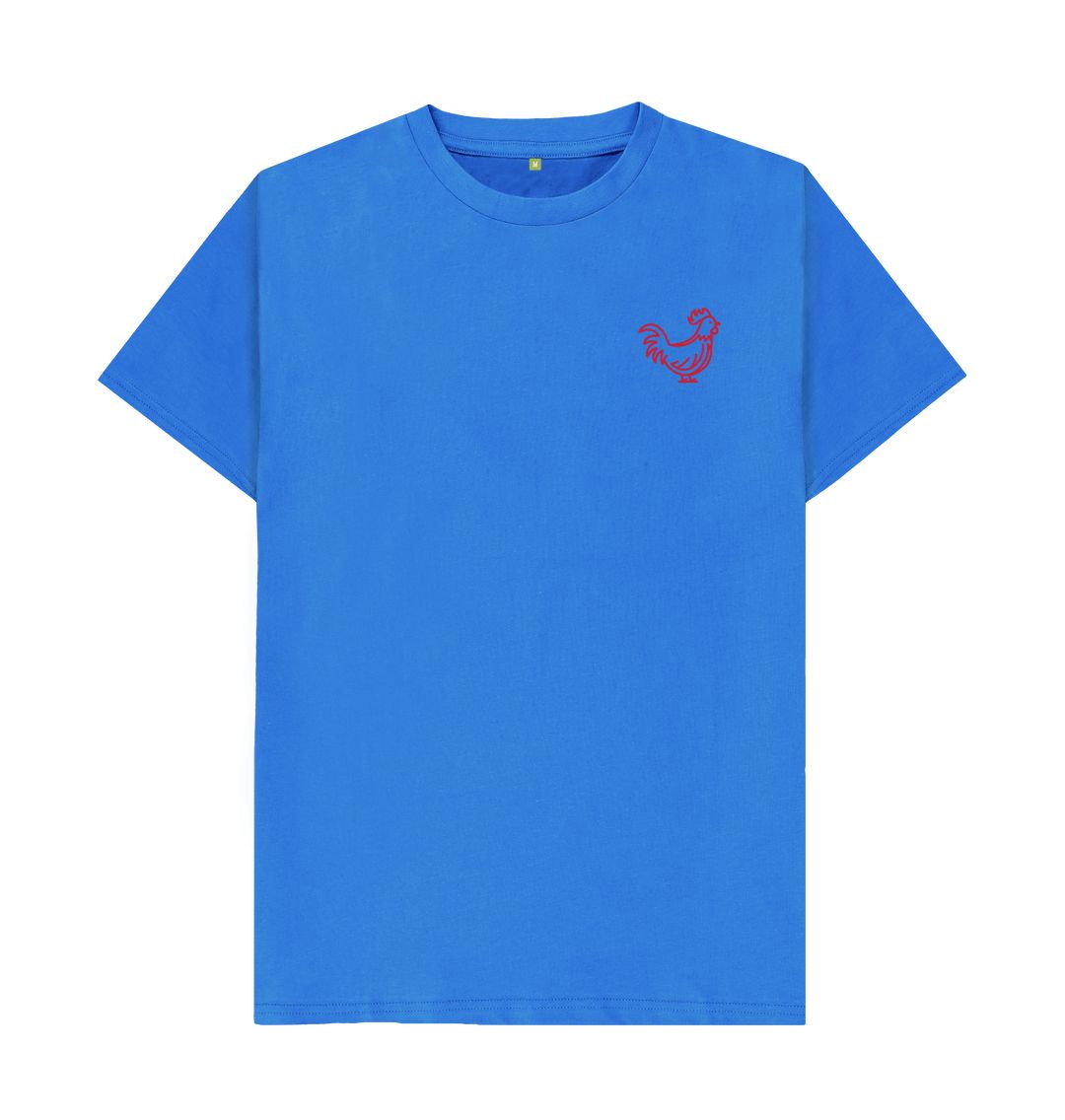 Bright Blue Cockerel Small Logo - Red