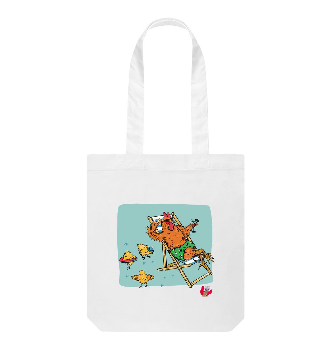 White Cockerel Sunbathing Tote Beach Bag